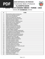 Classificados 1 Série - Novo Ensino Médio - Tarde - 2023: 3 CHAMADA