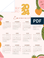 Cartaz Calendário Completo 2024 Delicado Rosa e Laranja