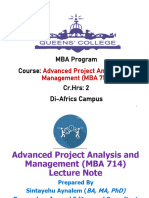 Final Lecture Note On Advanced Project Analysis and Management