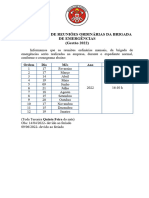 Calendário de Reuniões Ordinárias Da Brigada de Emergência - 2022