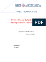 Compte Rendu: THERMOCHIMIE: TP N°3: Mesure de L'enthalpie de Décomposition de L'eau Oxygénée