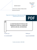 La Responsabilité Pénale Du Dirigeant Dans Le Cadre Des Difficultés de L'entreprise.