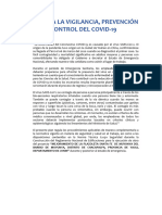 Plan para La Vigilancia, Prevención y Control Del Covid-19