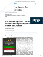 Anomie Et Légalité - Les Origines de La Science Politique Chez Platon Et Aristote