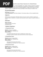 Curriculum Vitae Sample Volunteer