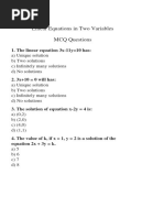 9 MCQ Linear Equations in Two Variables