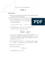 Part A: Cmi BSC (Hons) Math. and C.S., Sample Examination 1