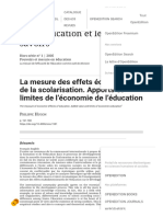 La Mesure Des Effets Économiques de La Scolarisation. Apports Et Limites de L'économie de L'éducation