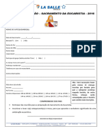 Ficha Inscrição Eucaristia 2016