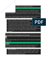 Example of Consumable Material in Cost Sheet Direct Expense