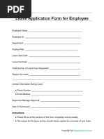 Leave Application Form For Employee