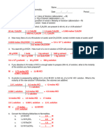 Molarity, Molality, Normality, and Mass Percent Worksheet II Answer Key 11-12