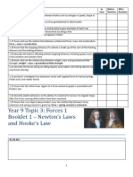 Y9 Forces 1 Booklet 1 - Newton and Hookes Laws STW Huxley