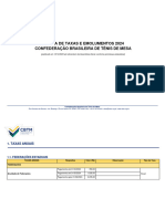 Tabela de Taxas E Emolumentos 2024 Confederação Brasileira de Tênis de Mesa