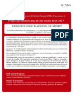 Conservatorio Nacional de Música: Proceso de Admisión para El Ciclo Escolar 2016-2017