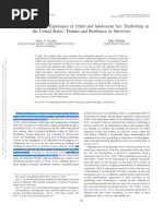 The Psychological Experience of Child and Adolescent Sex Trafficking in The United States: Trauma and Resilience in Survivors