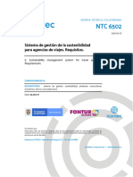 NTC 6502 2021 Sistema de Gestion de La Sostenibilidad para Las Agencias de Viajes Requisitos