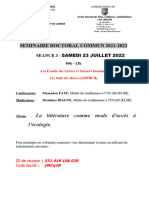 SEMINAIRE DOCTORAL COMMUN Du 23 Juillet 2022