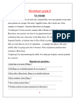 Worksheet Grade 8: Le Voyage