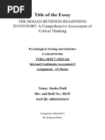 Title of The Essay: The Hogan Business Reasoning INVENTORY: A Comprehensive Assessment of Critical Thinking