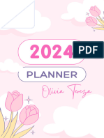 Planner Calendário Mensal Janeiro 2024 Floral Elegante Cinza e Verde