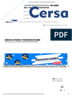 ANÁLISIS DE PRECIOS Y PRESUPUESTO DE OBRA - Cersa