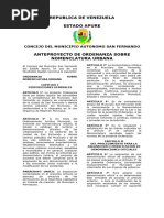 Ordenanza Sobre Nomenclatura Urbana Del Municipio San Fernando Del Estado Apure. Gaceta Municipal # (07-12-1994)