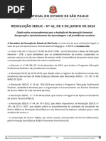 Resolução SEDUC 42-2024 - Avaliação de Recuperação Semestral - Recuperação e Aprofundamento