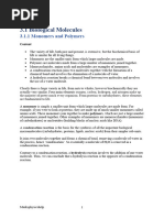 3.1 Biological Molecules: 3.1.1 Monomers and Polymers