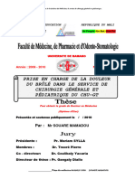 Prise en Charge de La Douleur Du Brûlé Dans Le Service de Chirurgie Générale Et Pédiatrique Du Chu-Gt