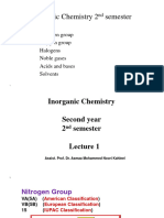 Inorganic Chemistry 2 Semester: Nitrogen Group Oxygen Group Halogens Noble Gases Acids and Bases Solvents