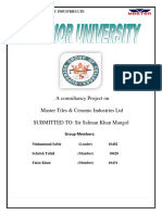 A Consultancy Project On Master Tiles & Ceramic Industries LTD SUBMITTED TO: Sir Salman Khan Mangol