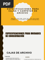 Especificaciones para Cajas y Carpetas de Archivo