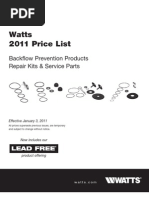 Watts 2011 Price List: Backflow Prevention Products Repair Kits & Service Parts