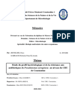 Etude Du Profil Bactériologique Et de La Résistance Aux Antibiotiques de Pseudomonas Aeruginosa Au Niveau Du CHU de Constantine