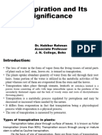 Transpiration and Its Significance: Dr. Habibur Rahman Associate Professor J. N. College, Boko