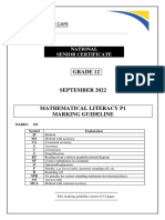 Grade 12 Mathematics Literacy Paper 1 Memo - 2022 - All Past Papers