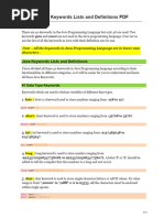 Java Keyowrds Lists and Definitions