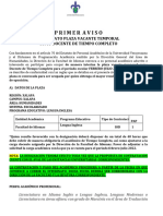 1erAVISO INTERINATO DOCENTE PTC - LI Feb - Julio2022