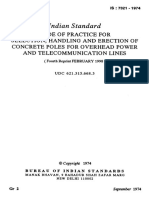 IS 7321 - 1974 Code of Practice For Selection, Handling and Erection of Concrete Poles For Overhead Power and Telecommunication Lines