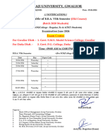 Time Table of B.B.A. VIth Semester Old Course For SOS College Regular Ex ATKT - Students Batch 2020 Students Exam June 2024 1