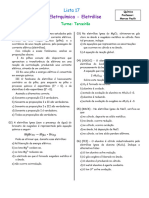 Lista 17 - Eletroquímica - Eletrólise