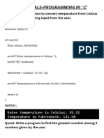 Ques1. Write A Program To Convert Temperature From Celsius To Fahrenheit by Taking Input From The