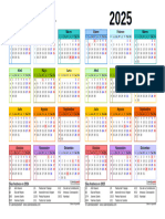 Calendario 2024 2025 Horizontal Anos Uno Al Lado Del Otro en Color