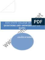 EDO STATE COLLEGE OF NURSING PAST QUESTIONS AND ANSWERS (Updated Copy)