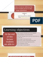 lecture 2. Approaches of service delivery of reproductive health service to target population