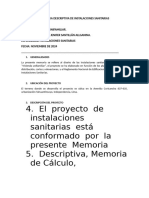 Memoria Descriptiva de Instalaciones Sanitarias