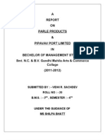 A ON Parle Products & Pipavav Port Limited IN Bechelor of Management Studies Smt. N.C. & B.V. Gandhi Mahila Arts & Commerce Collage (2011-2012)