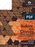 Before The Divide Hindi and Urdu Literary - Francesca Orsini