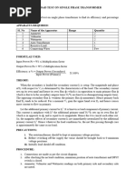 Exp No. 7 - Load Test on Single phase Transformer